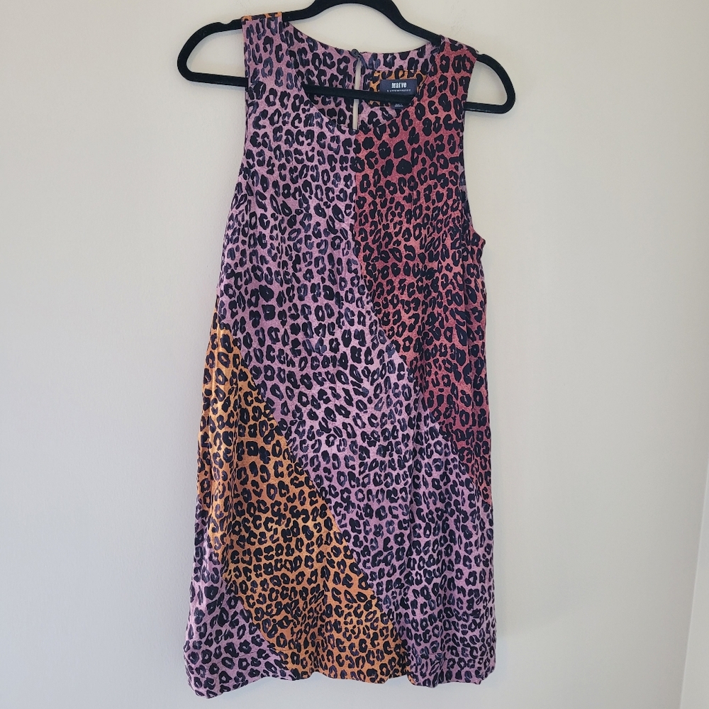 Sleeveless Leopard Print Colorblock Dress - Multi Pink